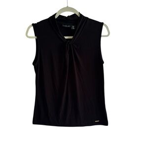 Tahari Black Sleeveless Blouse with Knot Detail